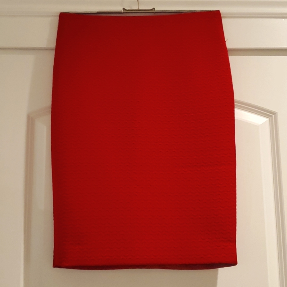 Textured Red Pencil Skirt
